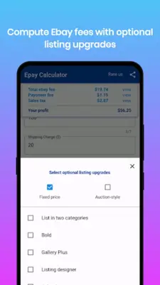 Ebay Payoneer fee calculator android App screenshot 1