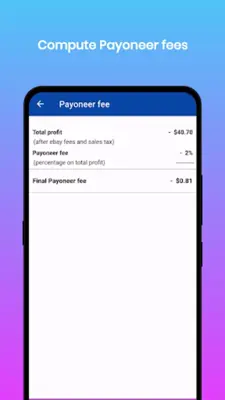 Ebay Payoneer fee calculator android App screenshot 3